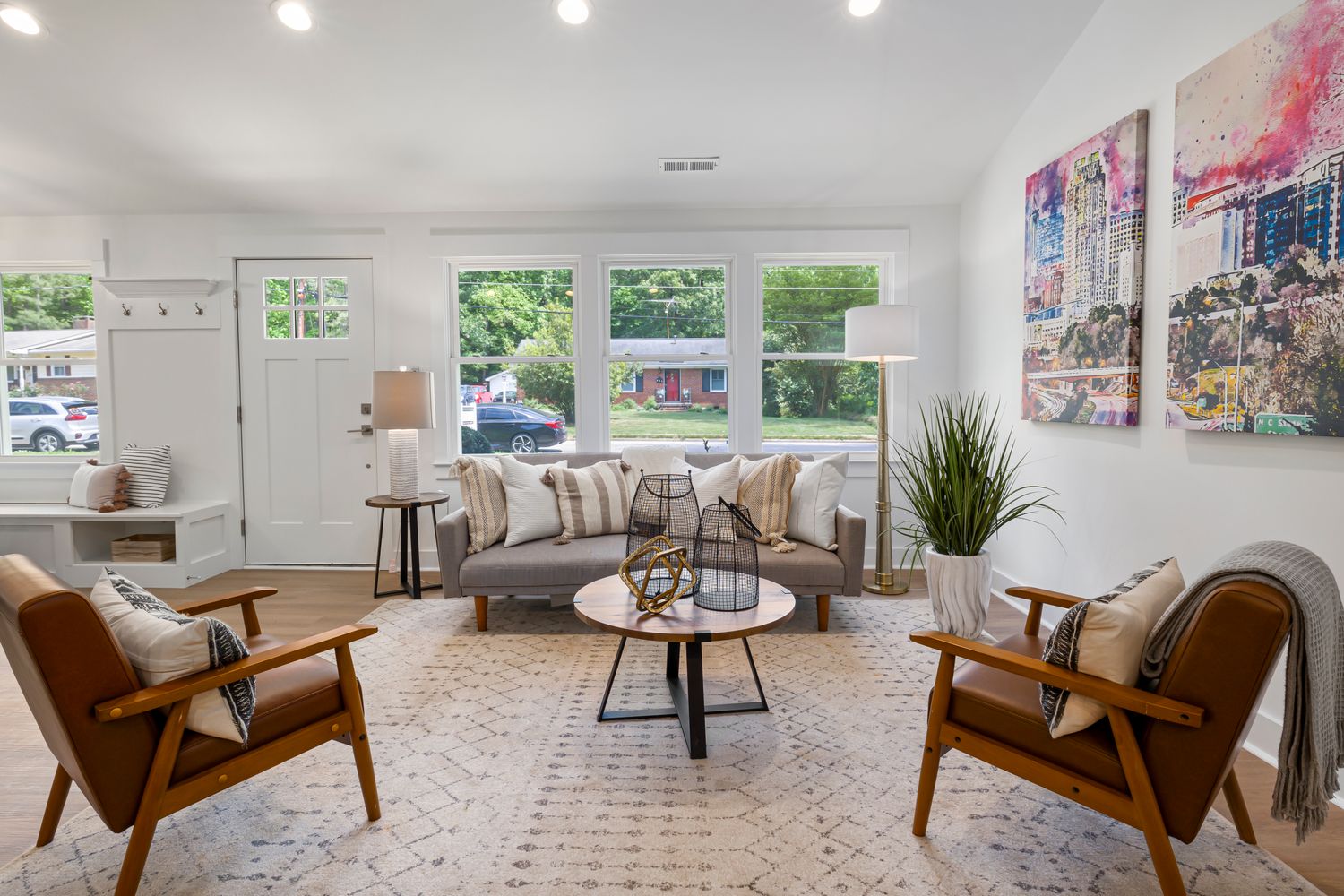 Light-filled living space with modern furnishings